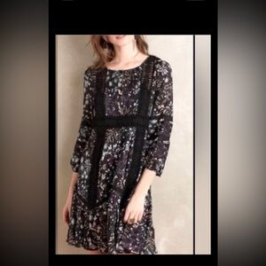 NWT Anthropologie Moulinette Soeurs  Black Floral Boho Cotton Tunic Dress Sz 6